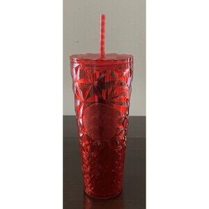 Starbucks Tumbler  Cup Holiday 2023 RED Jeweled Prism 24 oz Straw Studded Venti